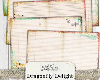 Dragonfly Junk Journal Lined Journaling Pages, Junk Journal Kit, Dragonfly Delight, Journal Supplies