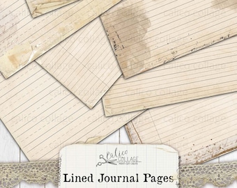 Printable Lined Journal Pages, Junk Journal Supplies, Digital Vintage Papers, Scrapbooking Vintage Ephemera, CalicoCollage