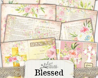 Bible Junk Journal Kit, Religious Ephemera Pack, Devotional Bullet Journal, Scrapbook Digital Paper, Blessed Journal Kit,Journaling Supplies