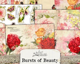 Bursts of Beauty Printable Junk Journal Kit, Peony Journal Kit, Orchid Journal Kit