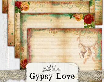 Junk Journal Lined Journaling Pages, Gypsy Love, Printable Journal Supplies, Vintage Boho