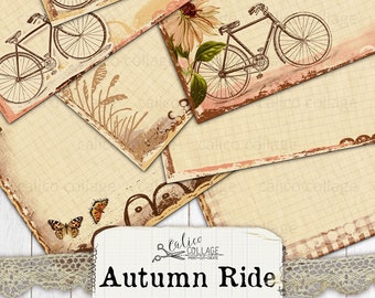 Autumn Junk Journaling Pages, Papel, Bicycle Ephemera Journaling Supplies, Vintage Fall, Junk Journal Kit, Printable Autumn Ride
