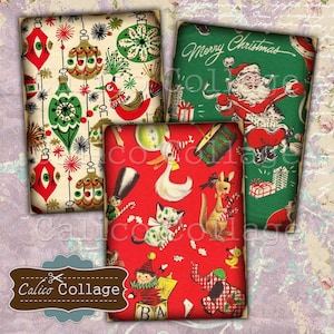 Folha de colagem digital retrô de Natal, tamanho ATC 2,5x3,5, etiquetas para presentes, porta-joias, coisas efêmeras vintage, cartões de felicitações, papel decoupage