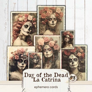 Day of the Dead Junk Journal Printable, Sugar Skull Ephemera Karten, Dia de los Muertos, Calavera Digital Download Collage Sheet