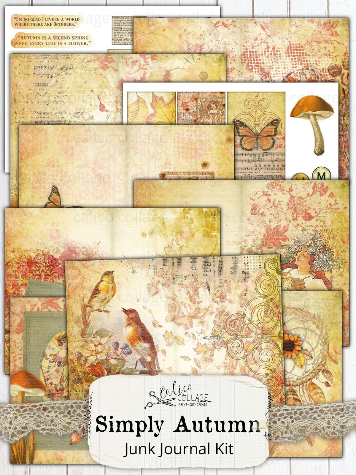 Simply Autumn Junk Journal Kit Printable Vintage Ephemera - Etsy