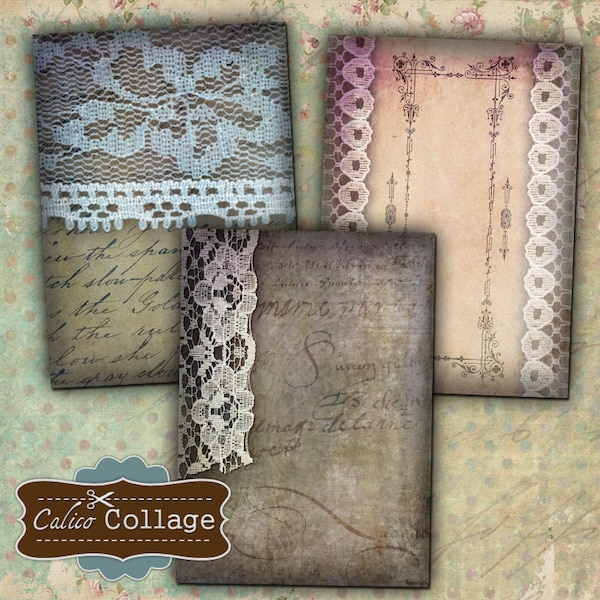 Vintage Lace Digital Collage Sheet 2.5x3.5 ATC Size Printables for Jewelry Holders, Earring Cards, Mini Cards, Greetings Cards, Hang Tags