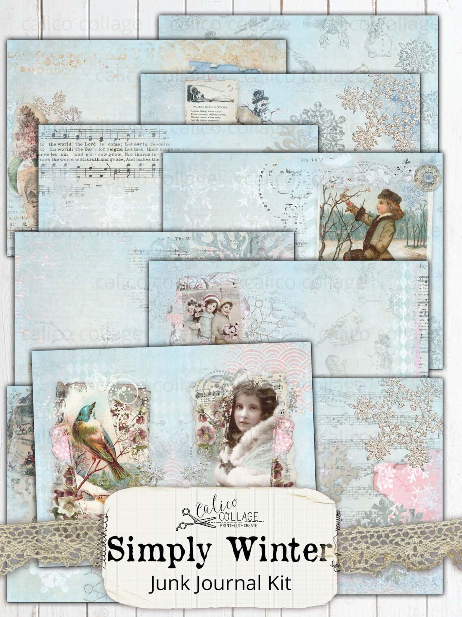 Printable Winter Junk Journal Kit, Christmas Journal Supplies, Vintage ...