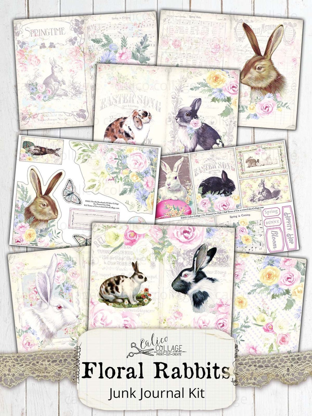Printable Easter Junk Journal Kit, Rabbit Spring Ephemera Pack, Junk ...