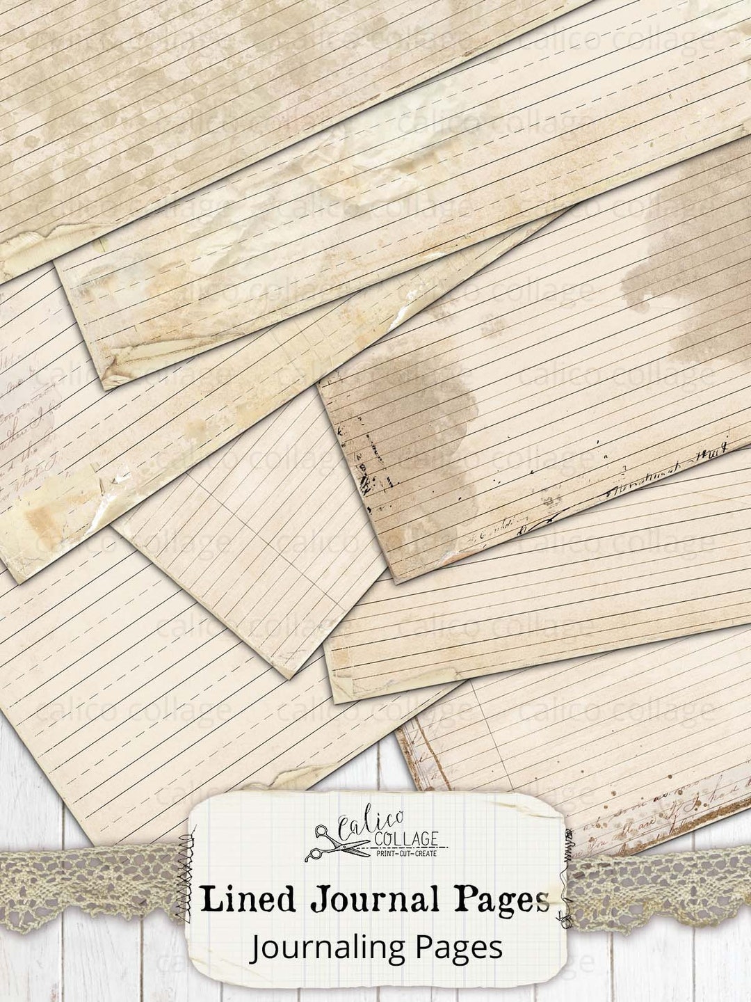 Printable Lined Journal Pages, Junk Journal Supplies, Digital Vintage ...