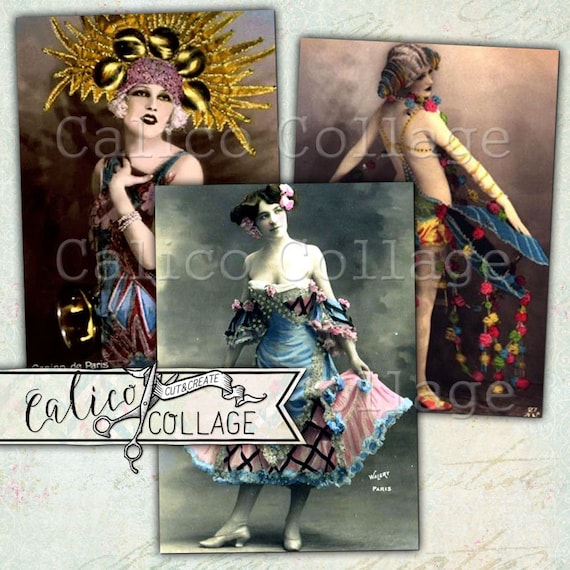 Digital Download Printable Art Burlesque Dancers Can-can Showgirls