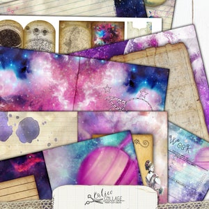 Kit de journal indésirable imprimable, Pack de téléchargement numérique éphémère, Papier numérique du zodiaque céleste, Papiers Galaxy Star, Parmi les étoiles image 4