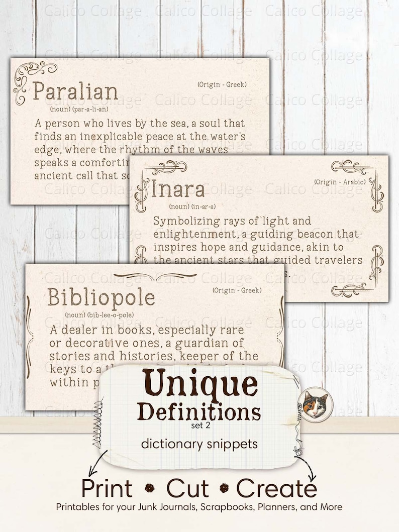 Unique Vintage Definitions Junk Journal Printable, Vintage Dictionary Words, Ephemera Words, Junk Journal Words, Digital Collage Sheet image 4