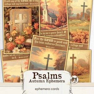 Faith Junk Journal imprimible Ephemera Pack, Psalm Bible Junk Journal Kit, Autumn Ephemera, Fall Scrapbook Collage Sheet, Descarga digital