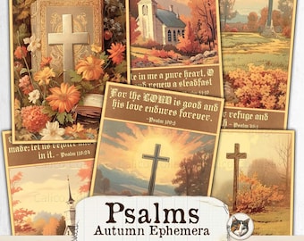 Faith Junk Journal Printable Ephemera Pack, Psalm Bible Junk Journal Kit, Autumn Ephemera, Fall Scrapbook Collage Sheet, Digital Download