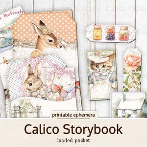Beatrix Potter inspiriert beladene Tasche, Peter Rabbit Junk Journal Kit, Scrapbook Ephemera, digitaler Download Collage Sheet, druckbare Ephemera