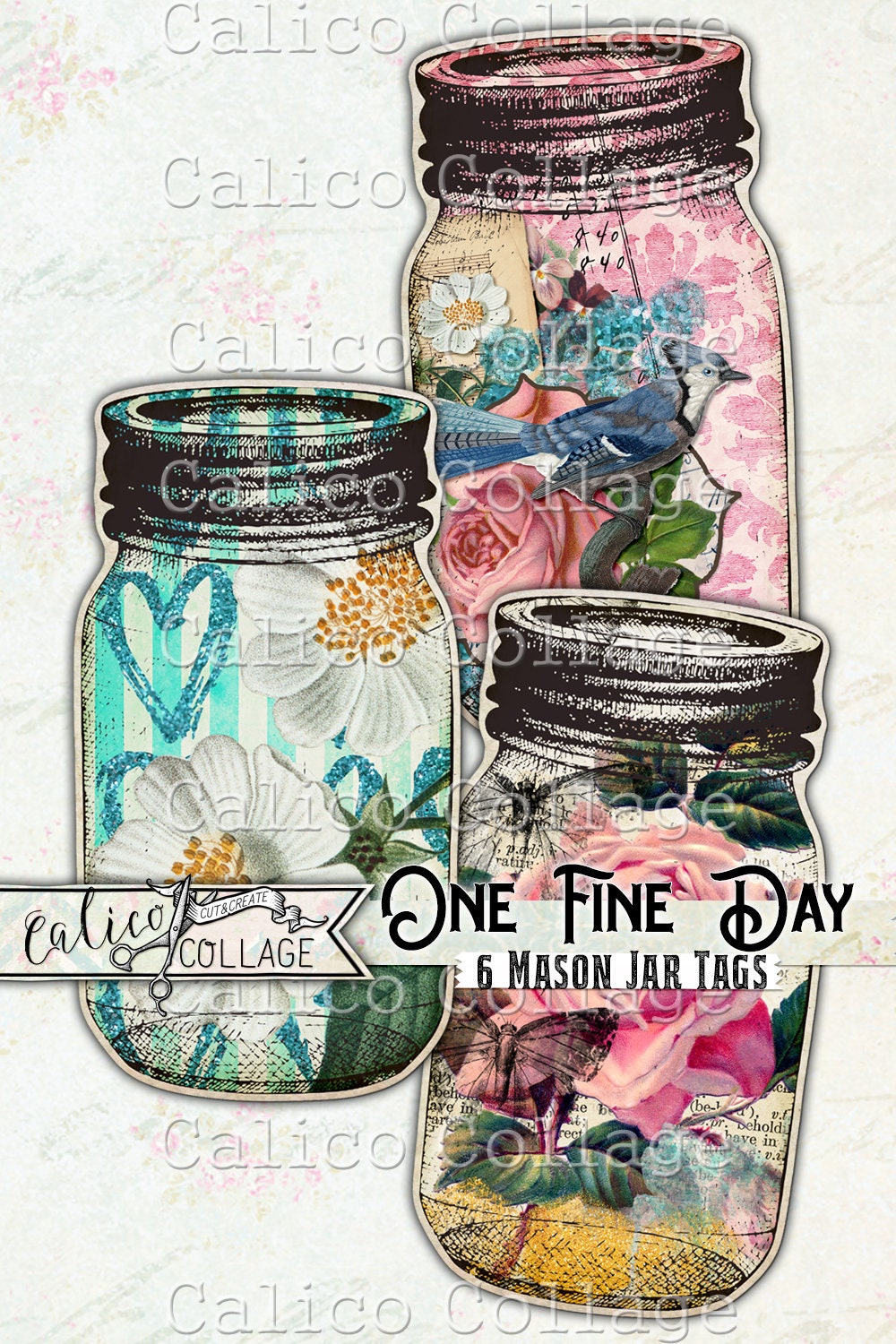Printable Ephemera Pack Mason Jar Tags Junk Journal Kit, One Fine Day - Etsy, image size:1000x1500