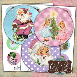 2.25 インチの円、かわいいクリスマス、コラージュ シート、印刷可能なタグ、即時ダウンロード、ボタン作成、ミラー用画像、ポケット ミラー画像