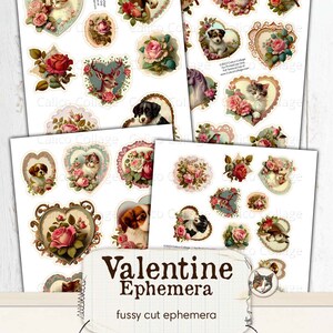 Valentine Ephemera Collage Sheet, Junk Journal Printable, Fussy Cut Ephemera, Vintage Valentines, Scrapbook Supplies, Journal Supplies image 3