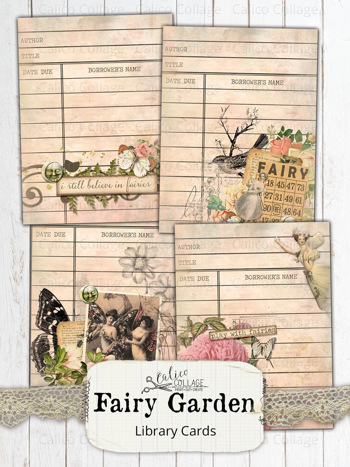 Fairy Garden Printable Vintage Library Cards - Etsy Norway