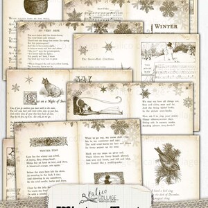 Printable Winter Book Pages, Junk Journal Papers, Journal Supplies, Digital Vintage Books, Sheet Music, Holiday Ephemera, CalicoCollage image 2