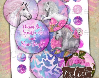 Unicorn Magic, Printable, Digital, Collage Sheet, 1inch Circles, Bottle Cap Images, Images for Jewelry, Unicorn Images, Printable Paper