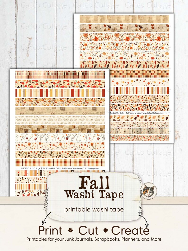 Printable Fall Washi Tape, Autumn Washi Strips, Fall Ephemera Junk ...