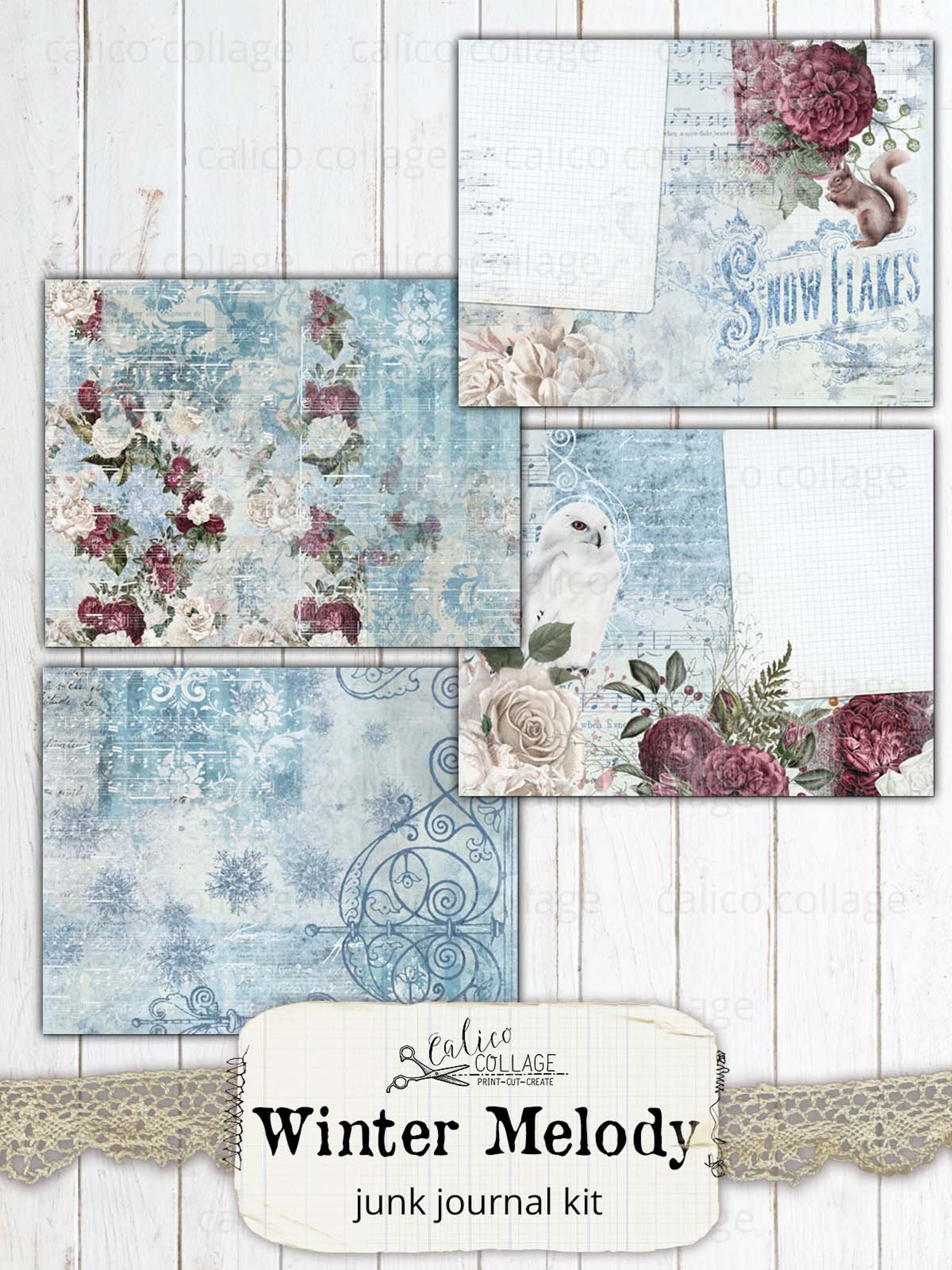 Printable Winter Junk Journal Kit, Winter Melody Ephemera Pack, Vintage ...