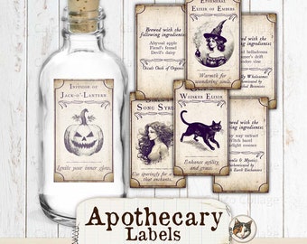 Apothecary Labels, Printable Halloween Ephemera, Vintage Halloween Labels, Halloween Crafting, Digital Download Collage Sheet, Card Making