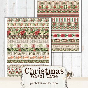 Christmas Washi Tape, Printable Holiday Ephemera Washi Tape Strips, Junk Journal Printable Ephemera Digital Download Collage Sheet image 3