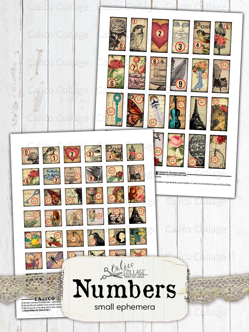Numbers Collage Sheet Ephemera Pack, Digital Bullet Journal Supplies, Scrapbooking Junk Journal, Ephemera Numbers, Stationery Printable image 2