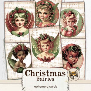 Junk Journal Afdrukbare Christmas Fairies Ephemera Pack, Christmas Angels, Vintage Christmas Ephemera, Digital Journal Supplies