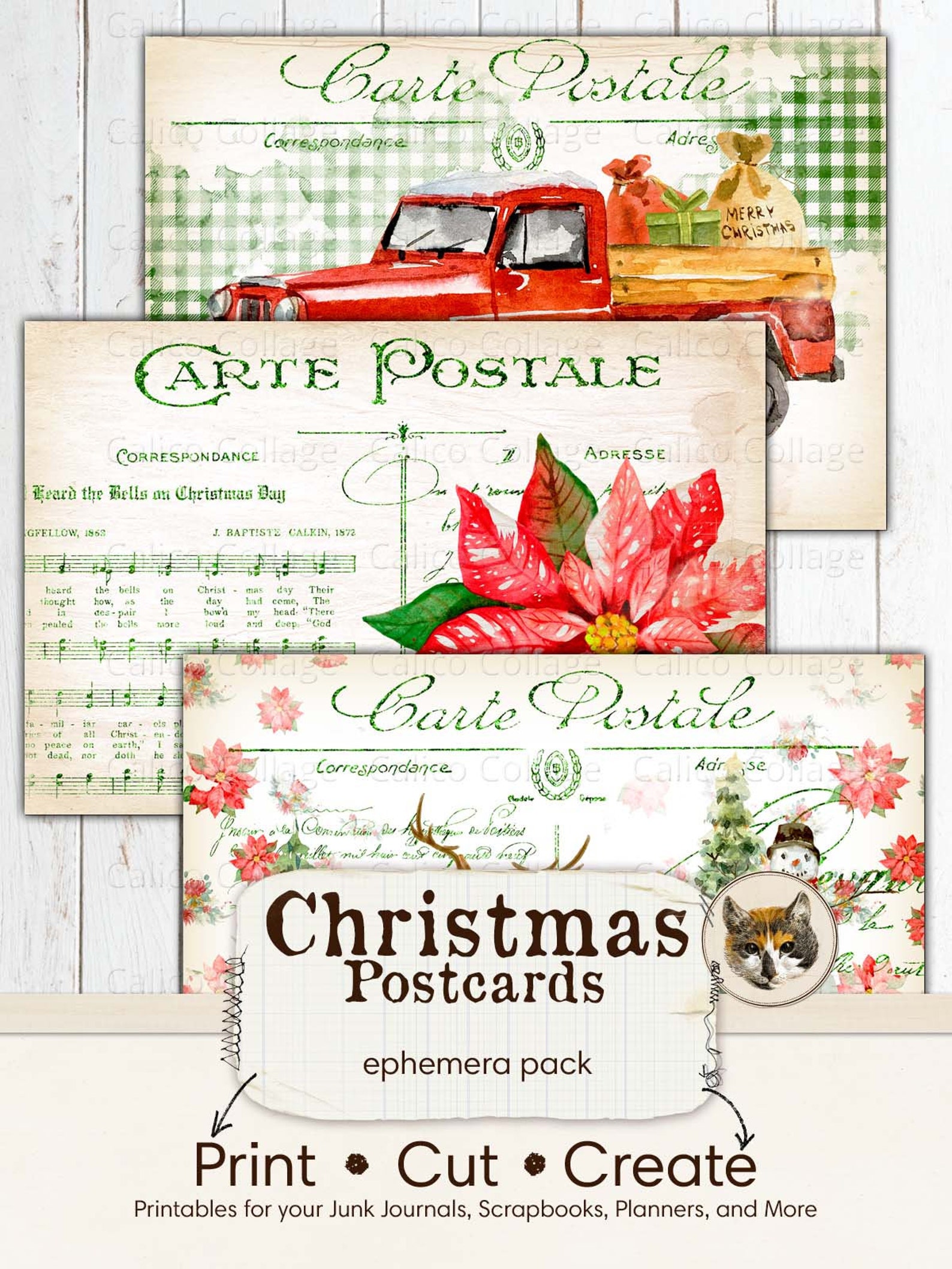 Printable Christmas Ephemera Postcards Christmas Postcards Etsy
