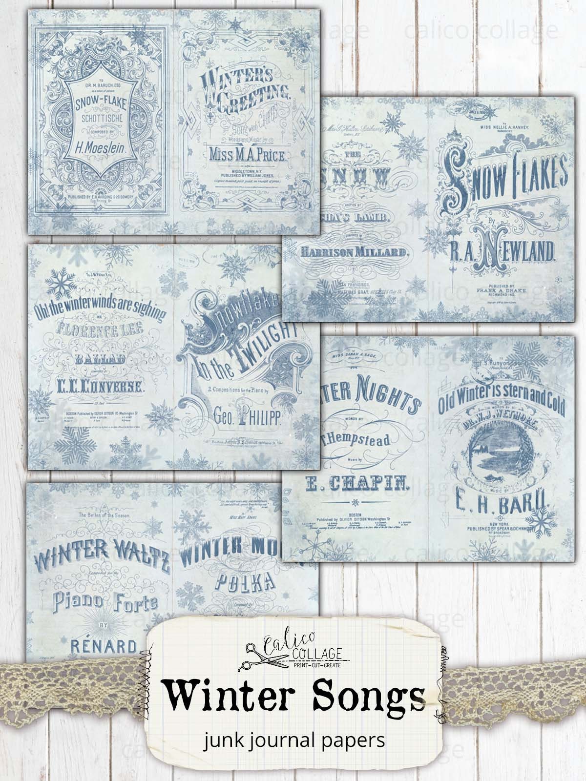 Printable Winter Sheet Music Junk Journal Papers, Journal Supplies ...