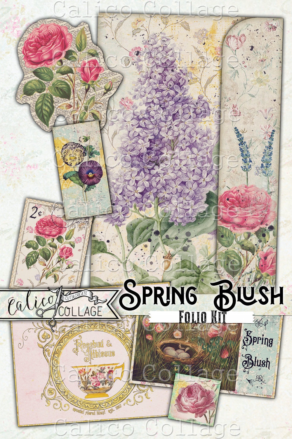 Junk Journal Folio, Printable Junk Journal Kit, Spring Blush
