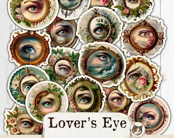 Lovers Eye Digital Download, Printable Lover's Eye Fussy Cuts, Victorian Eyes Digital Collage Sheet, Victorian Ephemera, Georgian Ephemera