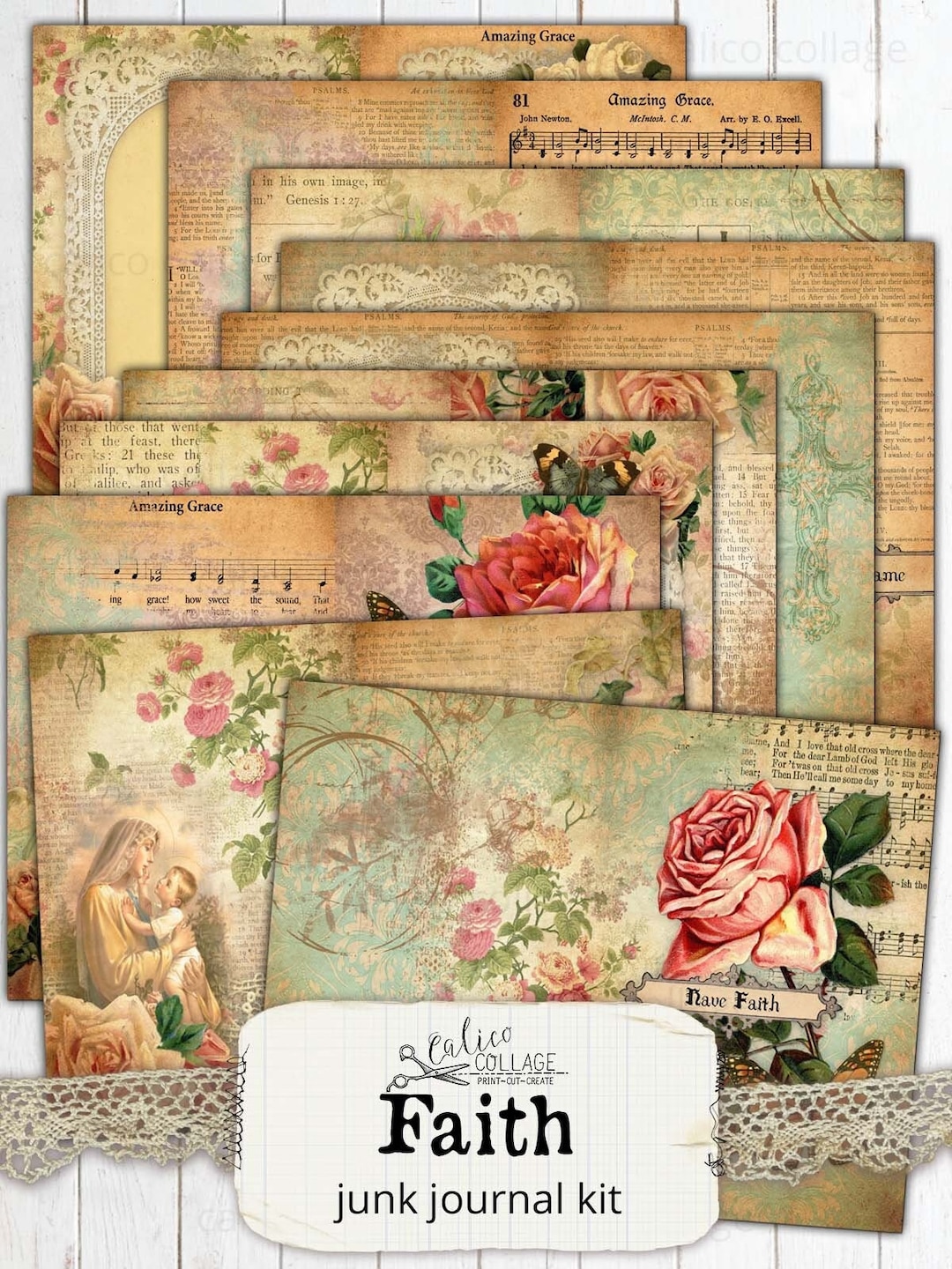 Printable Faith Junk Journal Kit, Religious Ephemera Kit, Bible ...
