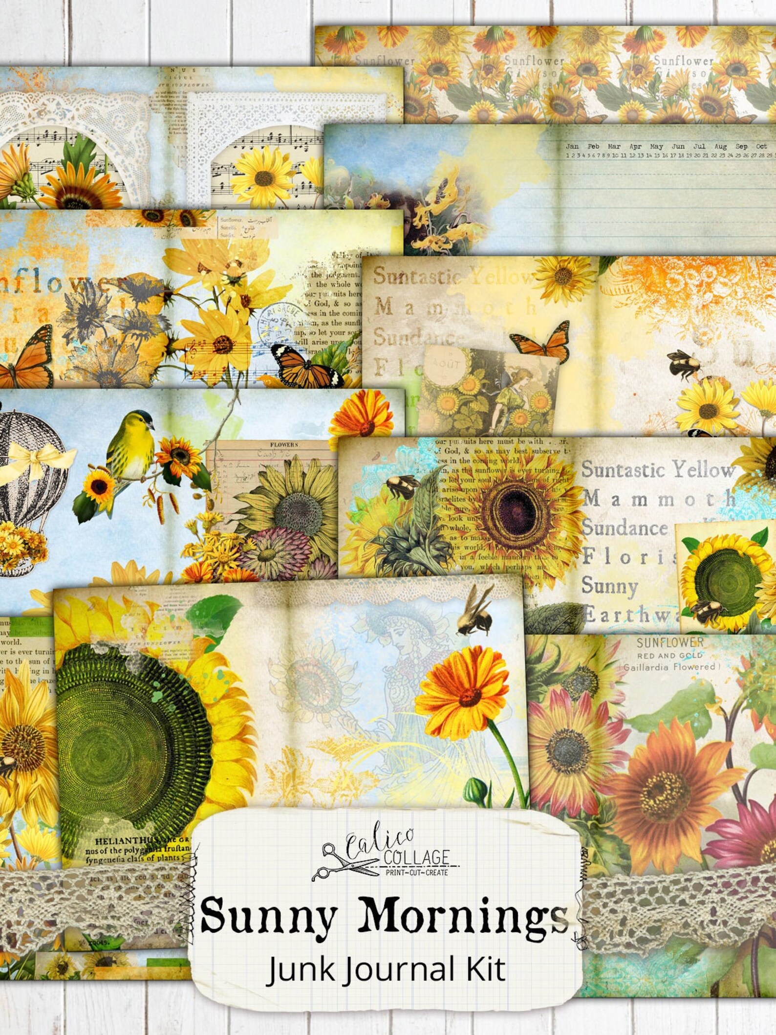 Printable Sunflower Junk Journal Kit Ephemera Pack, Sunning Mornings - Etsy