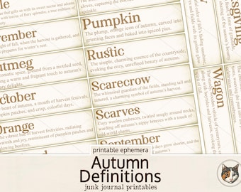 Definiciones de otoño Palabras efímeras, Efímera del diario basura de otoño, Descarga digital Palabras de otoño, Diario basura de otoño, Definiciones únicas de otoño