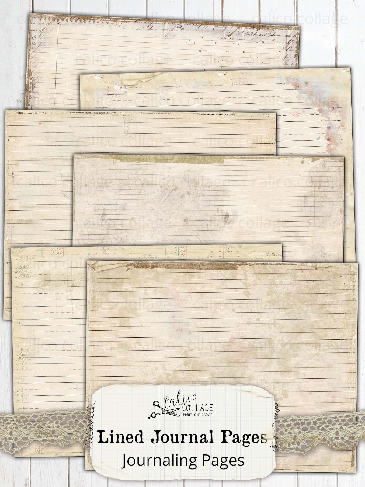Printable Lined Journal Pages Junk Journal Supplies Digital - Etsy