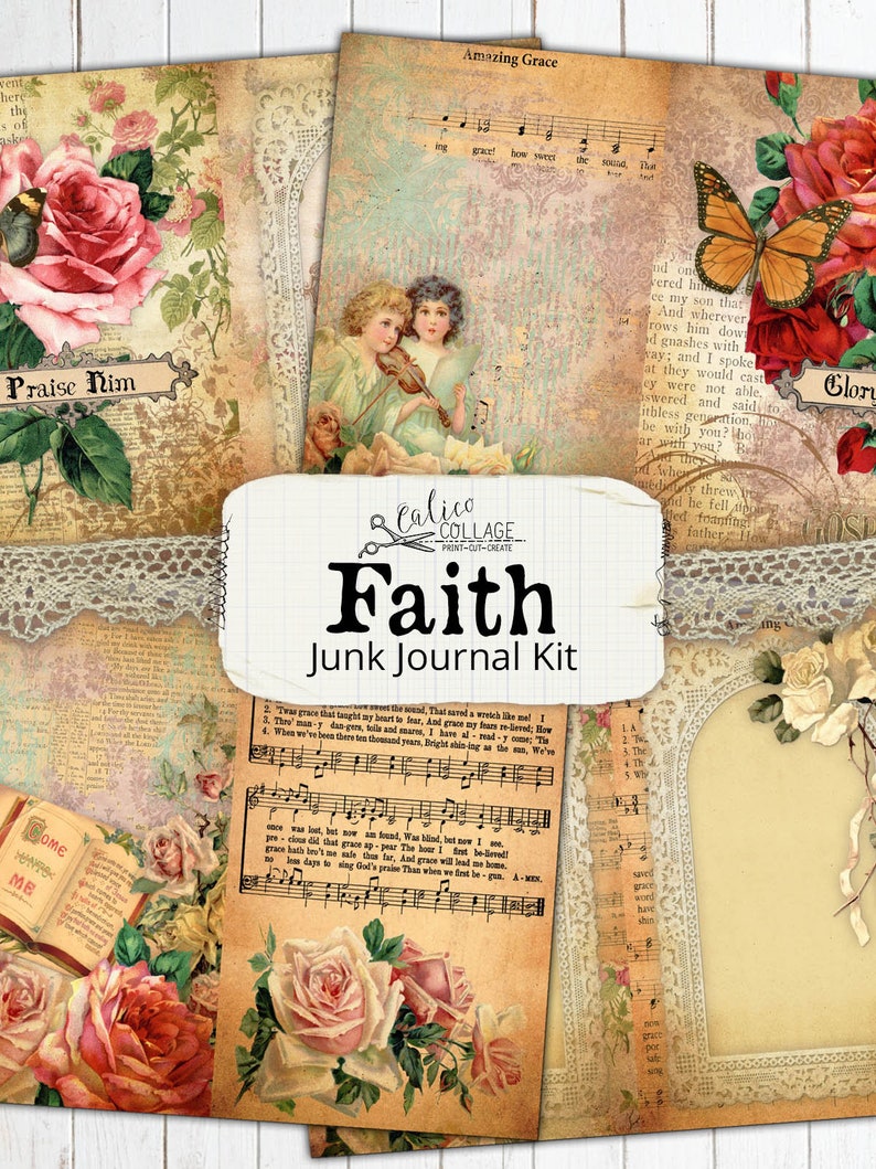 Printable Faith Junk Journal Kit Religious Ephemera Kit Etsy