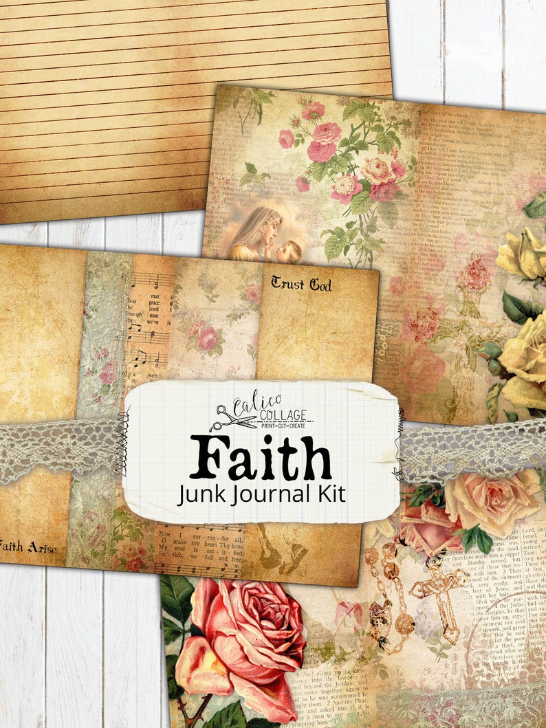 Printable Faith Junk Journal Kit Religious Ephemera Kit Etsy