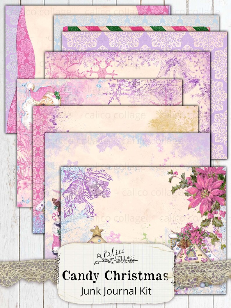 Junk Journal Kit Candy Christmas, Printable Journal Supplies,