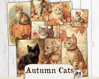 Autumn Kittens Junk Journal Printables, Kittens Ephemera Pack, Cat Mix Printable Ephemera, Autumn Ephemera Digital Download Collage Sheet