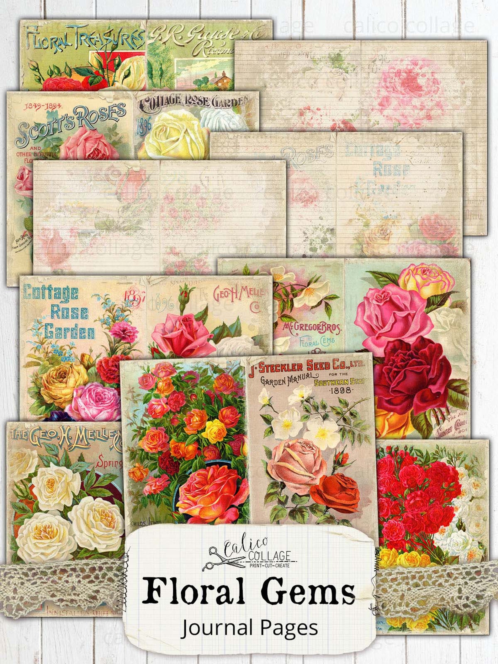 Printable Junk Journal Ephemera Paper Pages, Vintage Roses, Junk ...