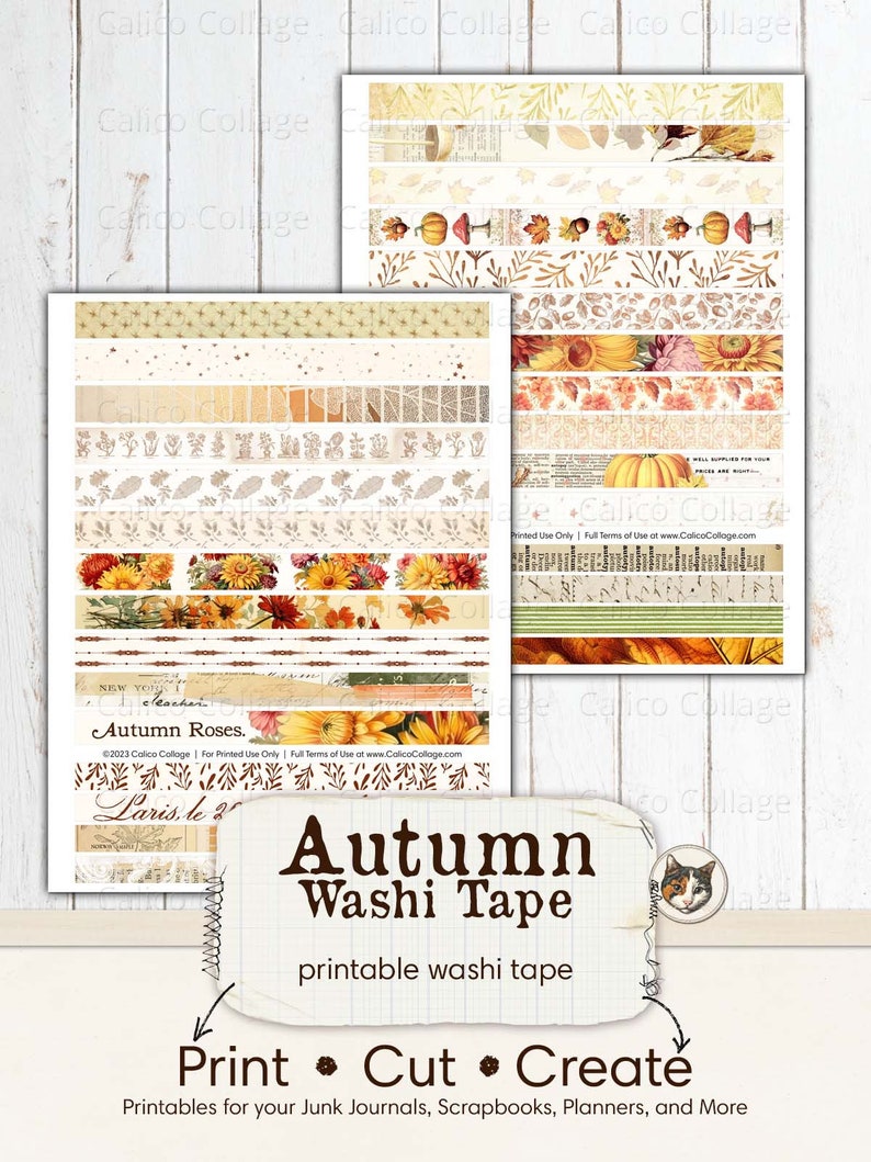 Printable Autumn Washi Tape, Fall Washi Strips, Fall Ephemera Junk ...