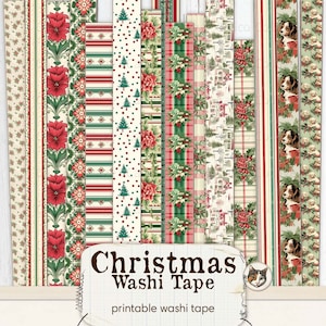 Christmas Washi Tape, Printable Holiday Ephemera Washi Tape Strips, Junk Journal Printable Ephemera Digital Download Collage Sheet image 4