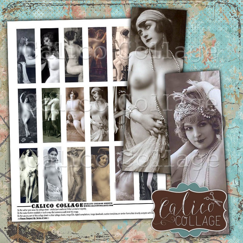 Vintage Burlesque, Nude Burlesque, 1x3 Collage Sheet, Microslide Images, 1x3 Images, Digital Download, Instant Download, Printable 