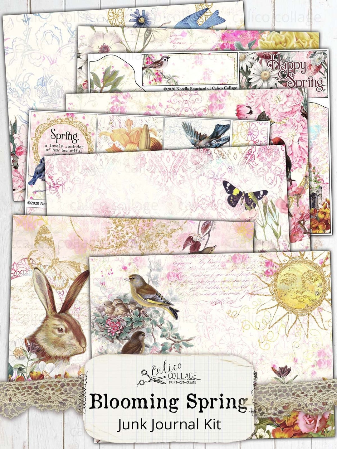 Printable Junk Journal Kit, Spring Ephemera Pack, Vintage Digital Paper ...