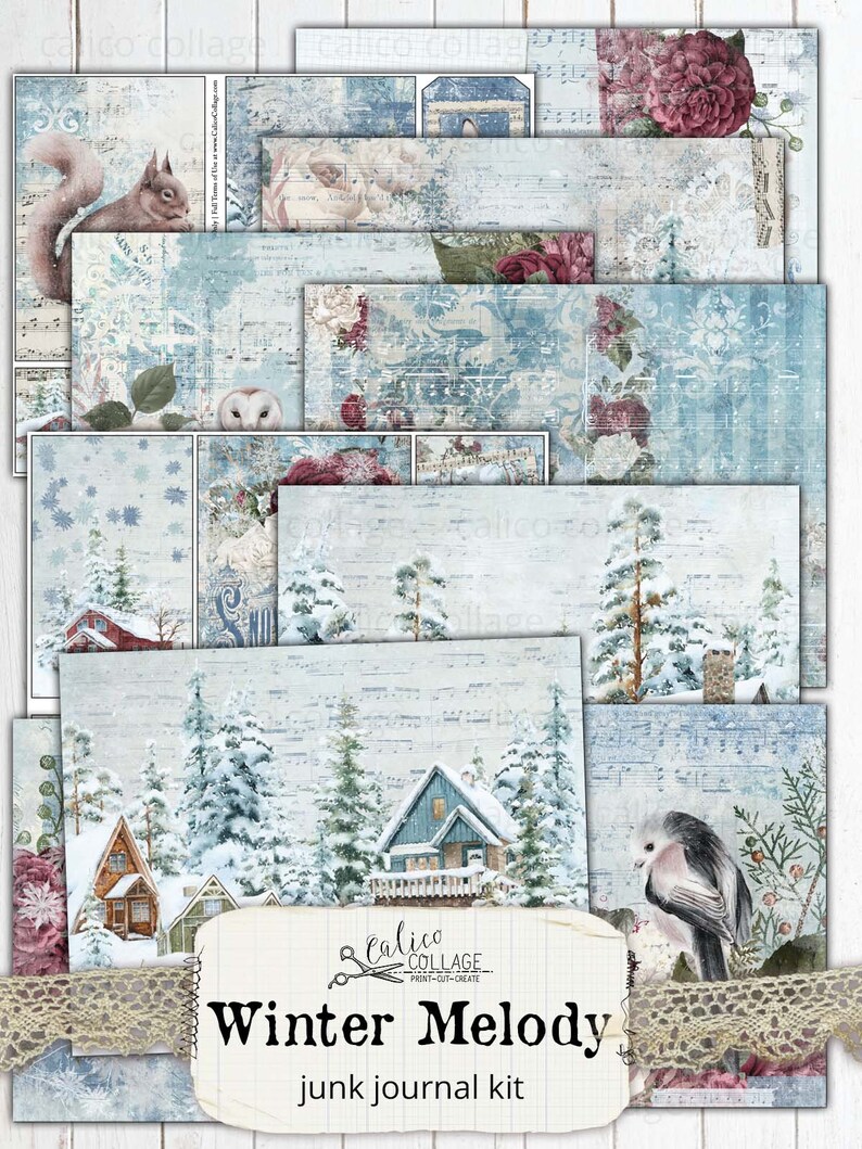 Printable Winter Junk Journal Kit, Winter Melody Ephemera Pack, Vintage ...