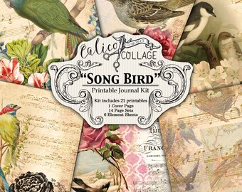 Printable, Journal Kit, Song Bird, Journal Pages, Printable Journal, Bird Journal, DIY Journal, Scrapbooking, Journaling, Journal Cards
